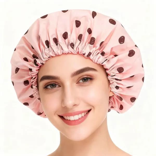 Шапочка для душа, Pink polka dot sealed shower cap