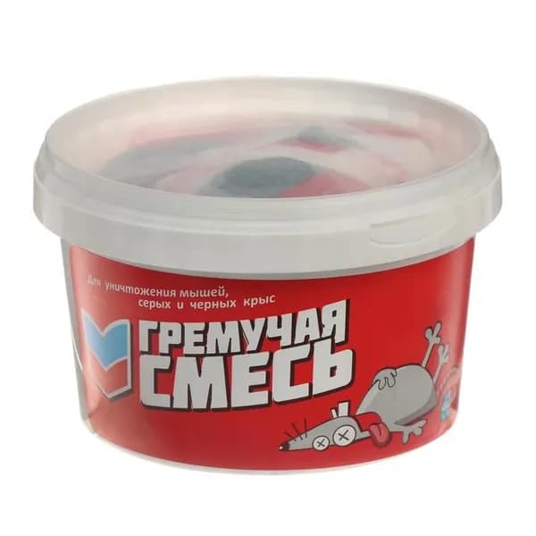 Тесто-брикеты от грызунов Гремучая смесь - банка, 500 г. мумифицирующие , красно-синие.