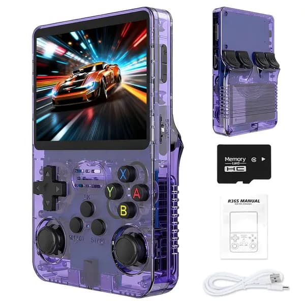 Портативная игровая консоль R36S Classic Games 64 ГБ, фиолетовая