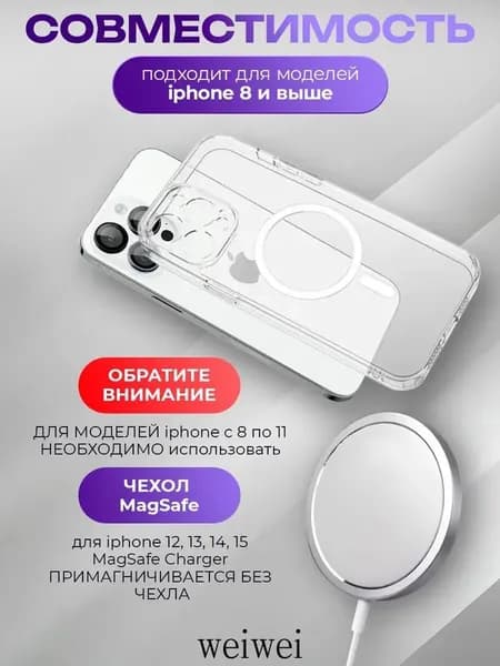 Магнитная беспроводная зарядка для для телефона/MagSafe 15W для iPhone/белый