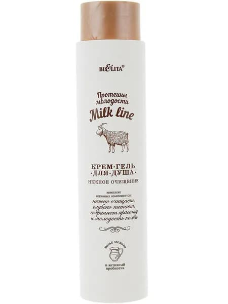 Белита Крем-гель для душа Milk Line Нежное очищение Протеины молодости, 400 мл/