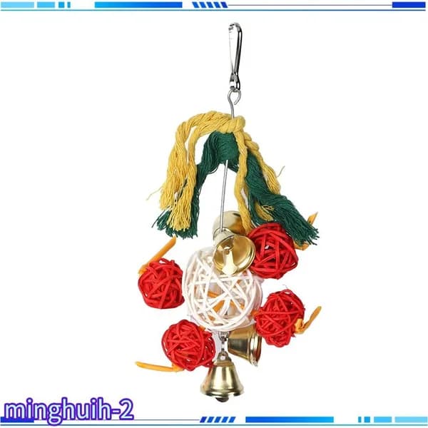 Игрушка для попугаев, с колокольчиком, из ротанга, безопасная и яркая, для активных птиц