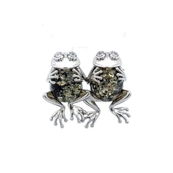 Серебряная брошь DIAMANT-ONLINE с фианитом и янтарём 925 пробы