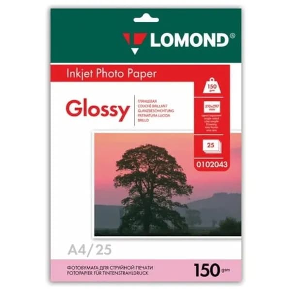 Фотобумага Lomond A4 глянцевая, односторонняя, 150 г/м2, 25 листов 0102043