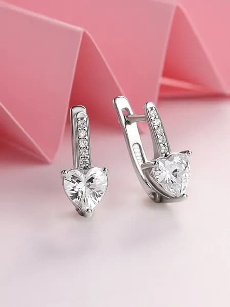 Детские серьги сердечки с фианитами серебро 925