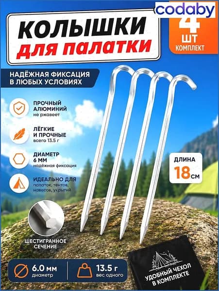 Колышки для палатки усиленные металлические, 4 шт, 18 см