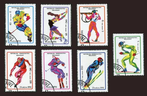 Мадагаскар-1991. Зимние Олимпийские игры. Альбервиль-1992. Серия из 7 марок. Гашение