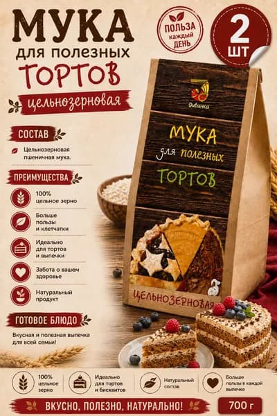 Мука для полезных Тортов, 2 шт по 700 г Дивинка