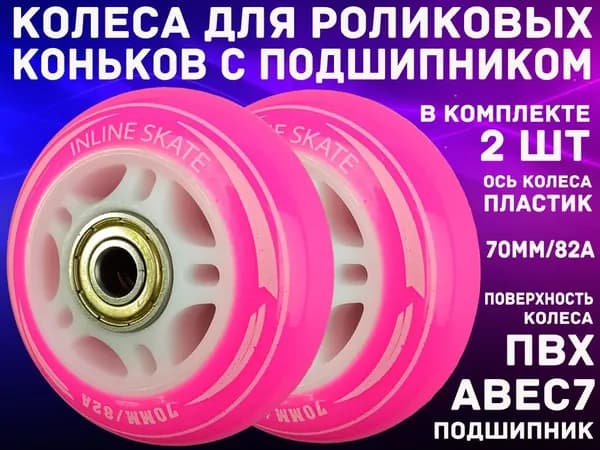 Колеса для роликов с подшипником 2шт (ABEC-7), розовые
