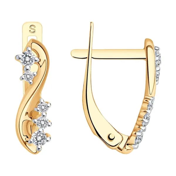 Золотые серьги DIAMANT-ONLINE с фианитом 585 пробы