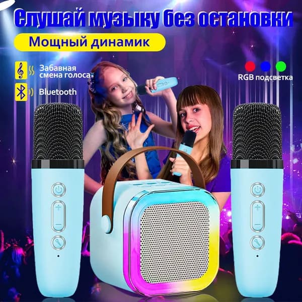 Портативная караоке система, колонка с двумя микрофонами