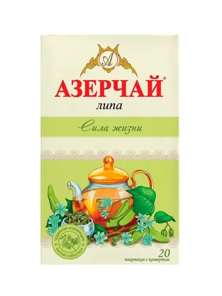 Чай в пакетиках зеленый Азерчай Сила жизни Липа, 20 пак