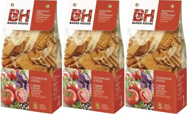 Хлебцы пшеничные Baker House Итальянские с томатом и орегано, комплект: 3 упаковки по 250 г