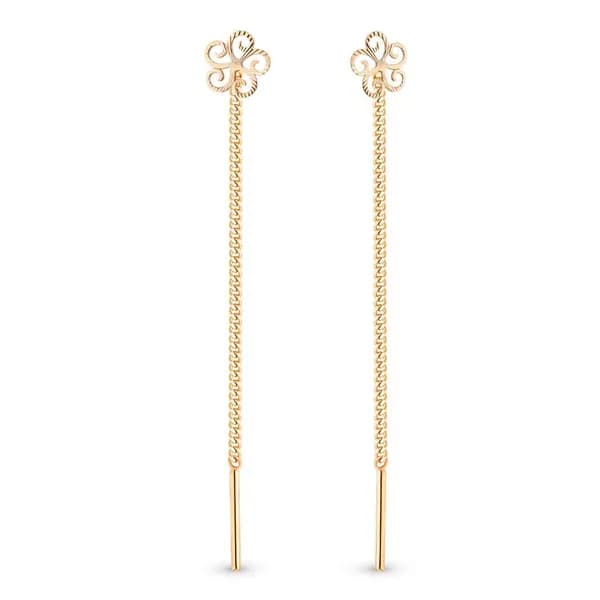 Серьги протяжки женские из красного золота 585 пробы, длинные 585GOLD