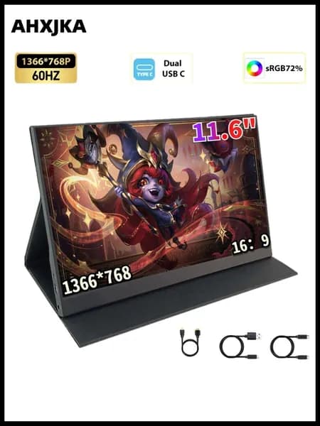 AHXJKA 11.6" Монитор (S116-768-P), TN, 1366x768 HD, 60 Гц, черный