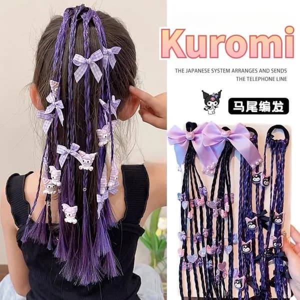 Резинки для волос с принцессой Kuromi, фиолетовый парик, эластичные косы для девочек, модные детские аксессуары для волос
