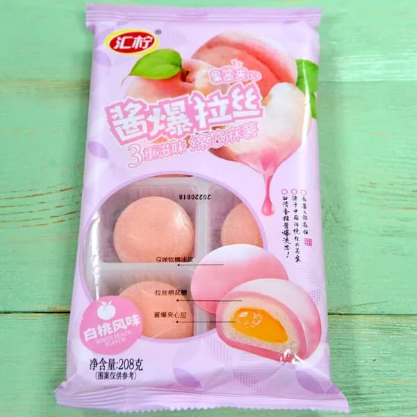 Десерт рисовое моти (mochi, мочи) пирожное со вкусом персика без сахара 208гр / японские сладости