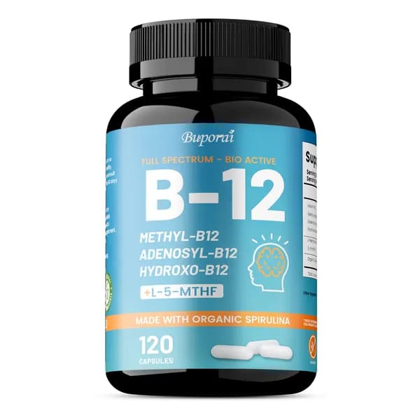 Капсулы Buporai Vitamin B12 Complex эффективно способствуют здоровью мозга и восполняют энергию; подходят для взрослых.