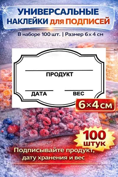 Универсальные самоклеящиеся наклейки для заморозки, заготовок, солений 100 шт.