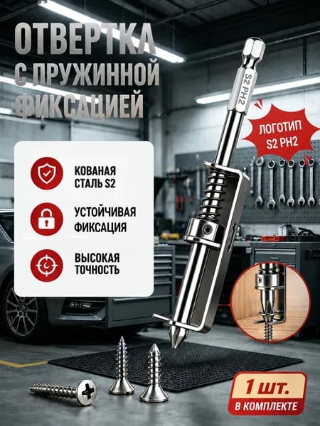 Бита с пружинный фиксацией саморезов, шурупов