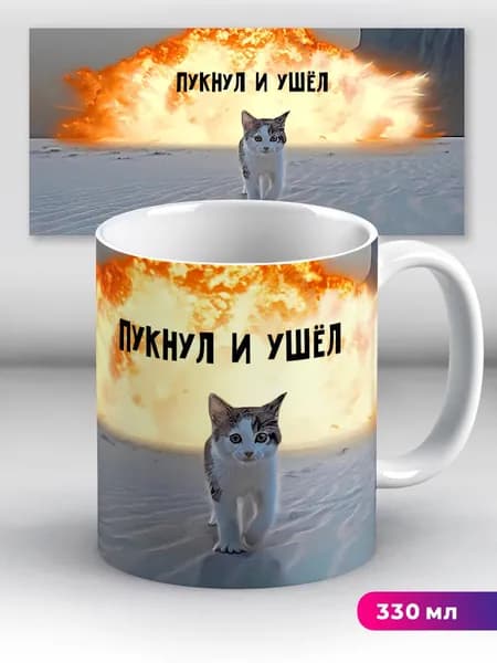 Кружка мем прикол Кот Котик пукнул и ушёл взрыв