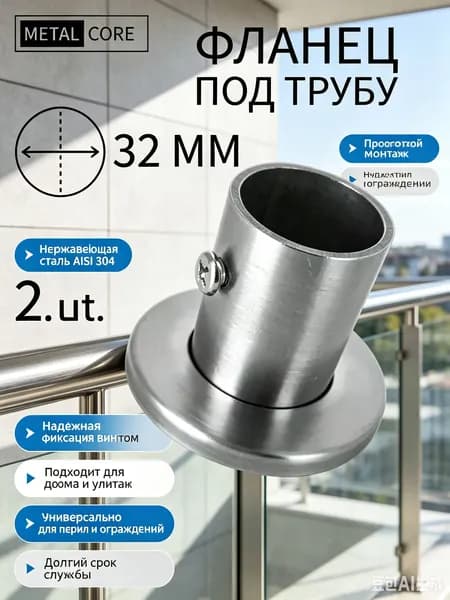 Фланец под трубу из нержавеющей стали 32 мм с декоративной крышкой 2 шт. матовый (сатинированный))