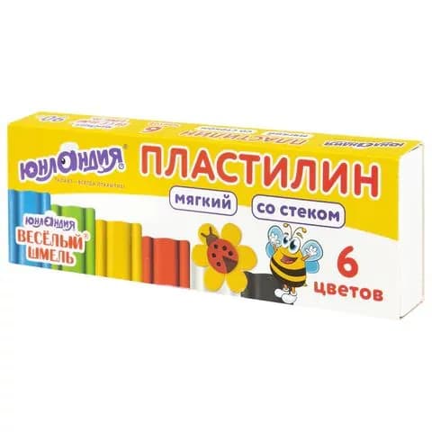 Пластилин мягкий юнландия веселый шмель, 6 цветов, 90 г, со стеком, ,(набор из 1 шт)