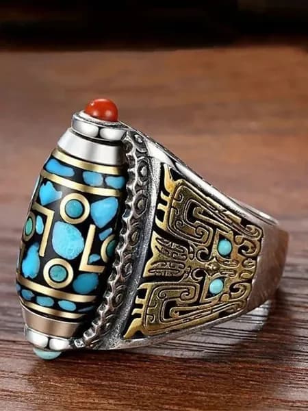 Кольцо с бусиной Дзи вращающееся талисман