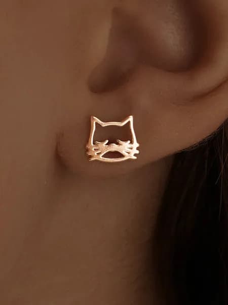 Серьги серебряные 925 гвоздики позолоченные детские Кот