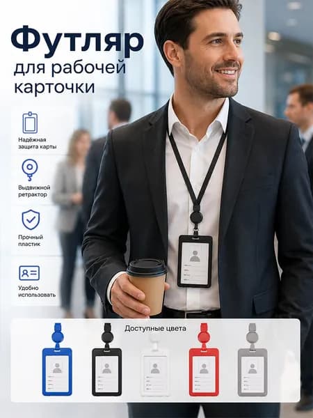 Двусторонний прозрачный держатель для бейджа с ретрактором и шнурком, чехол для пропуска и карты