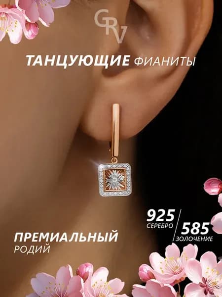 Серьги серебро 925 позолота с фианитами