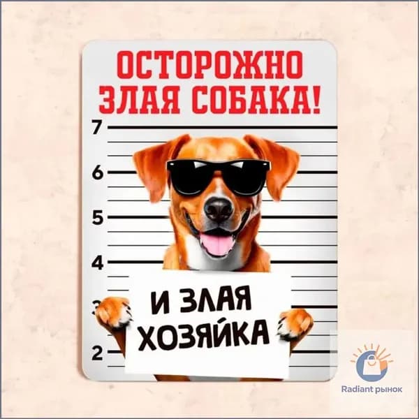 Табличка "Осторожно, злая собака! и злая хозяйка", 20х30 см, УФ-печать