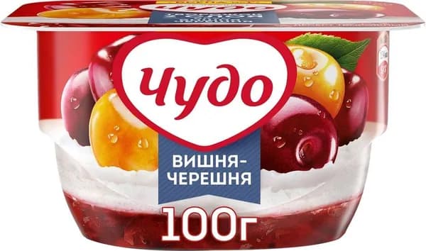 Десерт творожный ЧУДО Творожок взбитый двухслойный Вишня, черешня 4%, без змж, 100г