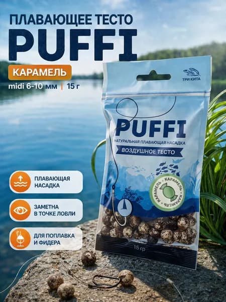 Воздушное тесто для рыбалки PUFFI MIDI, Карамель, 15 г - плавающая насадка 6-10 мм для карася, карпа, леща