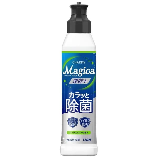 LION Средство для мытья посуды Charmy Magica Quick Dry+ аромат цитруса и мяты, 220 мл бутылка с дозатором