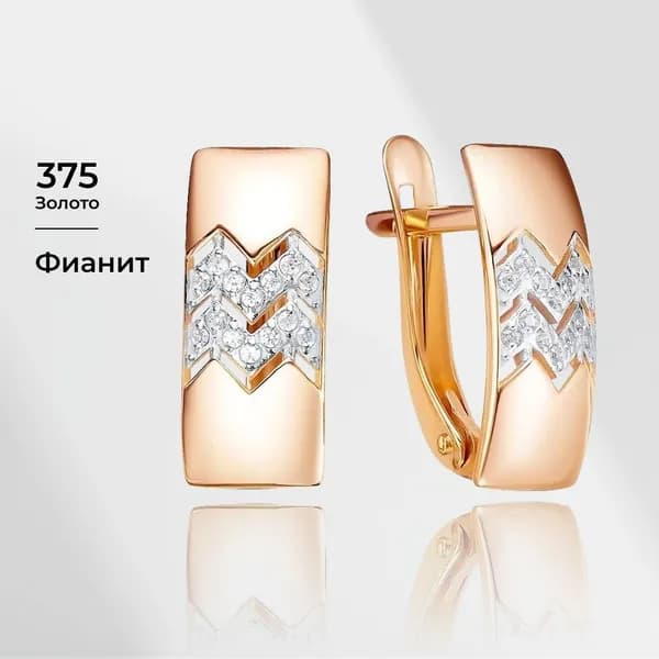 Серьги женские с фианитами из красного золота 375 пробы 585GOLD
