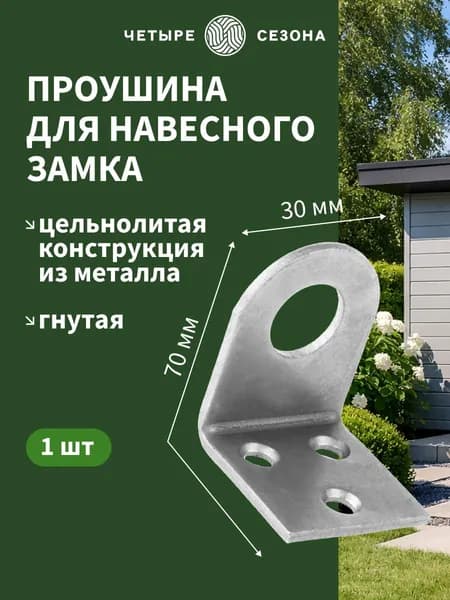 Проушина для навесного замка оцинкованная 30х70 мм 1 шт, петли для замка навесного, пробой ушко гнутое ЧЕТЫРЕ СЕЗОНА