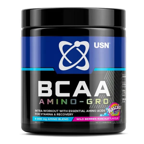 USN ВСАА AMINO-GRO Wild Berries Rascals БЦАА Амино-ГРО со вкусом газировки из лесных ягод, порошок, 200г