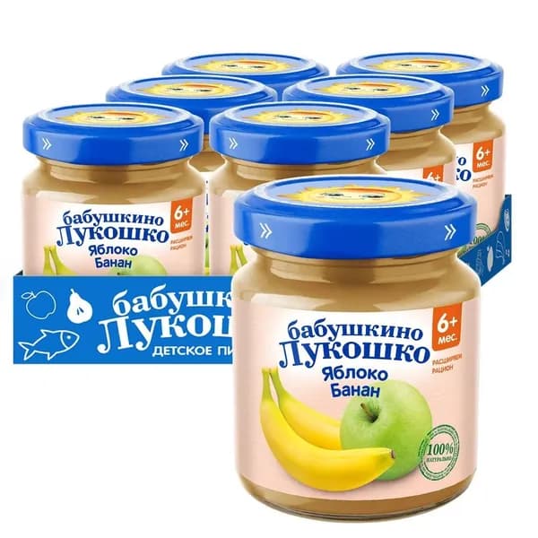 Пюре Бабушкино лукошко Яблоко Банан, с 6 месяцев, 100 грамм, 6 шт.