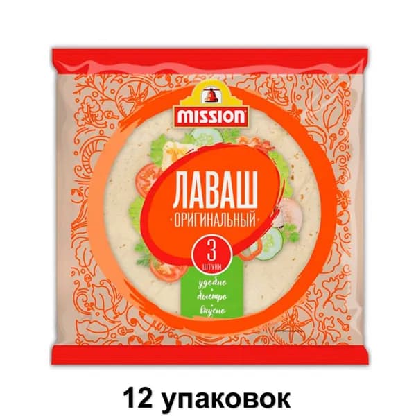 Mission Лаваш "оригинальный", 3 шт, 270 г, 12 уп /