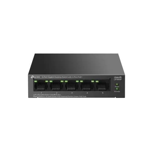 TP-LINK LS105GP, Green Tech, 5 портов, Gigabit Ethernet, 4 порта PoE 65 Вт, металлический корпус, неуправляемый, настольный коммутатор.