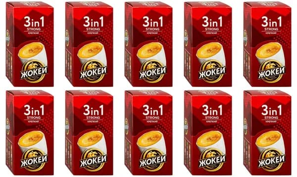 Кофейный напиток растворимый Жокей Крепкий 3 в 1 порционный, 10*12 г (комплект 10 шт.) 6012952