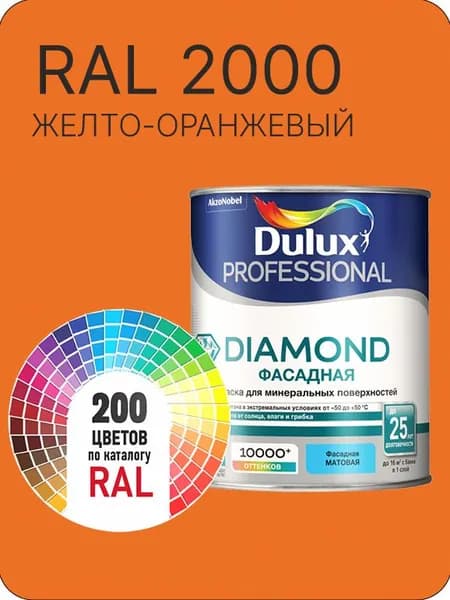Краска для минеральных и деревянных фасадов Dulux Diamond цвет желто-оранжевый Ral 2000 0.8 л.