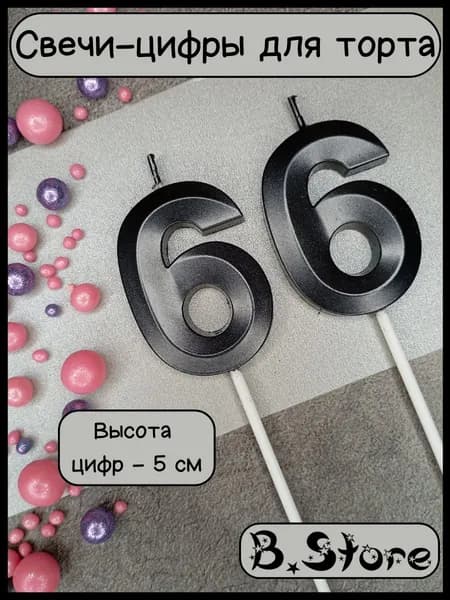 Свечи-цифры 66 для торта, 5 см, черные