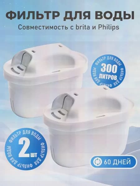 Универсальные картриджи для фильтр-кувшина Philips AWP210P2 & BRITA PRO MAXTRA+ (Комплект 2 шт) Двойная фильтрация хлора, наки
