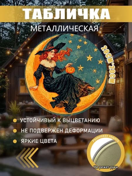 Металлическая картина с ведьмой на луне