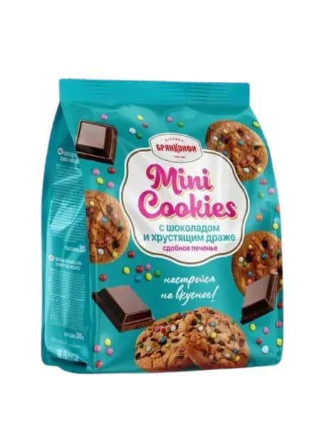 БрянКонфи Печенье Mini cookies с шоколадом и хрустсящим драже