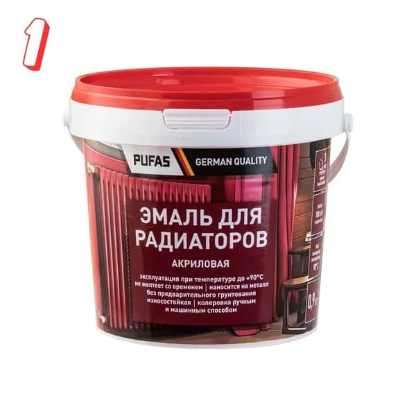 Эмаль акриловая для радиаторов ПУФАС белая, мороз., 0,9 кг тов-217172, (набор из 1 шт)