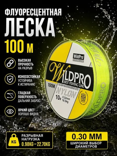Рыболовная леска 100 м, флуоресцентная зелёная, 3.5#, 0.30 мм, 7.0 кг/15LB, нейлоновая леска для рыбалки