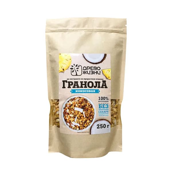 Гранола кокосовая (без сахара), Древо жизни , 250 г, Россия